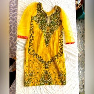 Bright yellow beaded kameez for girls 8-12
